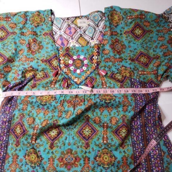 Sand and spirit boho swim dress coverup one size beach pool vacation beaded - Picture 5 of 8